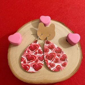 Handmade Faux Leather Double-Sided Heart Patterned Earrings